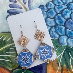 Tile Earrings | Wooden Tile Earrings | Inspired Italian Tiles | Italian Jewelry | Light Weight Dangle Earrings