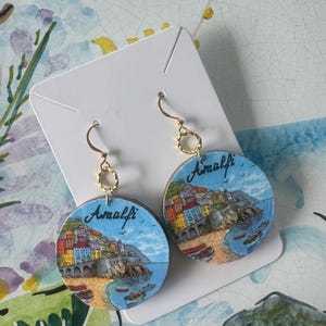Amalfi Earrings | Amalfi Coast Earrings | Ceramic Tile Inspired | Wooden Earrings | Light Weight Earrings