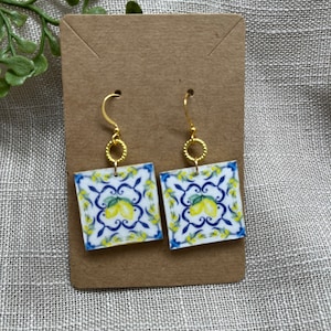 Lemon Earrings Ceramic Tile Inspired