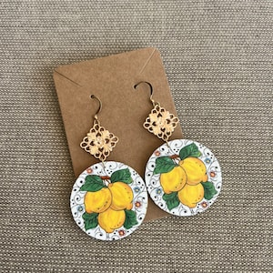 Lemon Earrings | Ceramic Tile Inspired Earrings | Lightweight Earrings