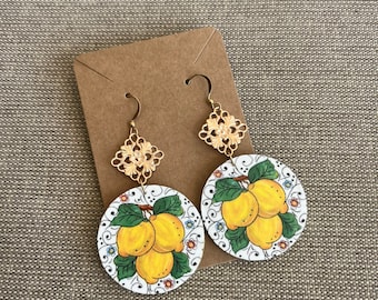 Lemon Earrings | Ceramic Tile Inspired Earrings | Lightweight Earrings