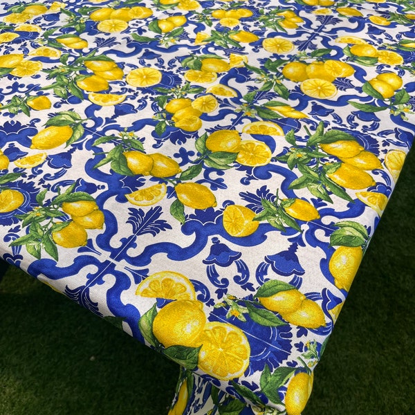 Lemon Tablecloth | Cotton Linens Made in Italy | Tablecloths from Italy | Majolica Designs