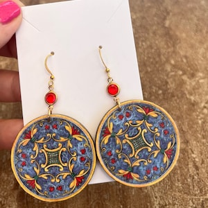 Majolica Tile Wooden Earrings | Italian Inspired | Ceramic Tile Replica | Large Earrings 2”