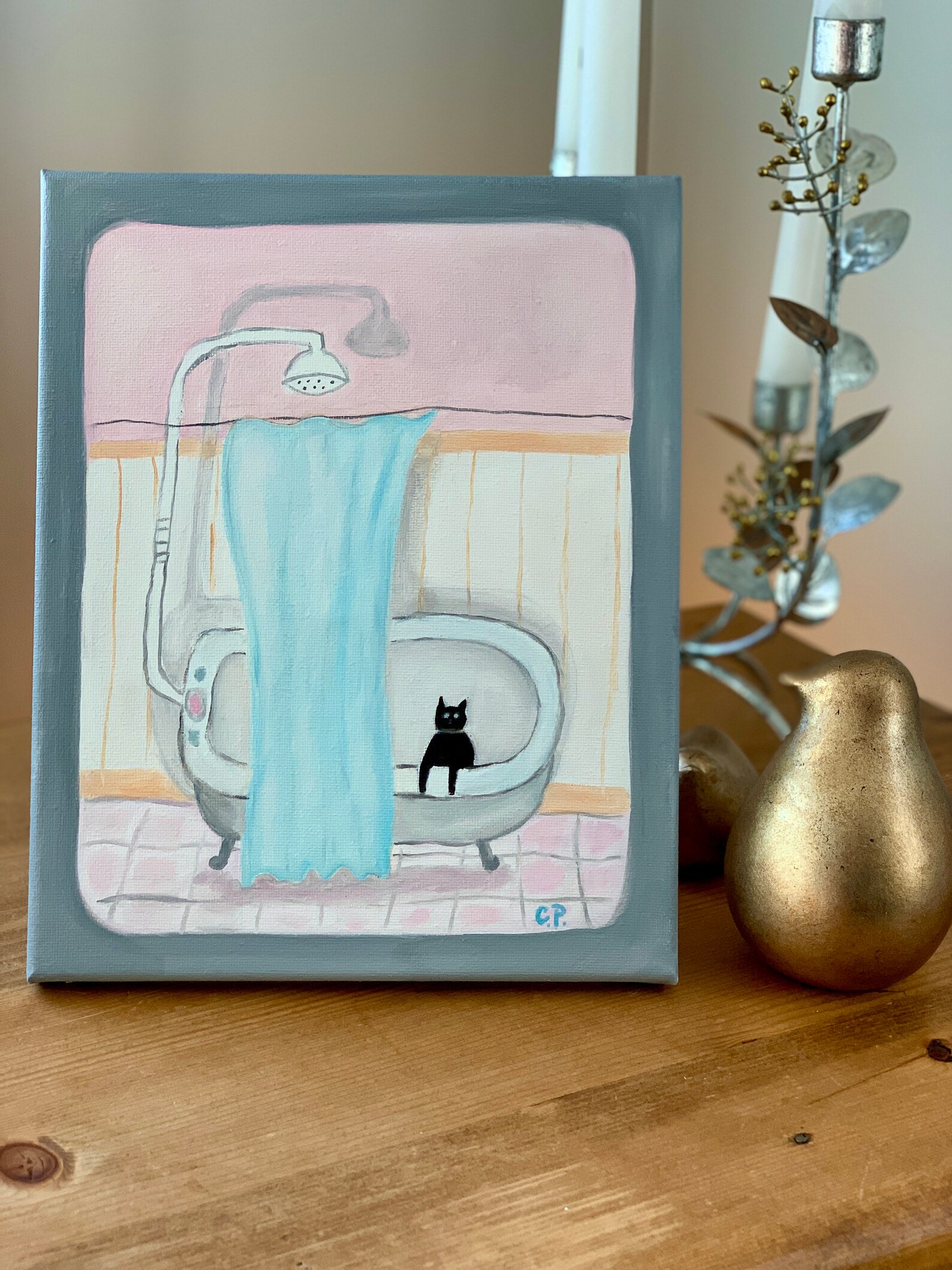 Painting of Cat in Bathtub 8 x 10 / Bathroom Art / Black Cat Etsy