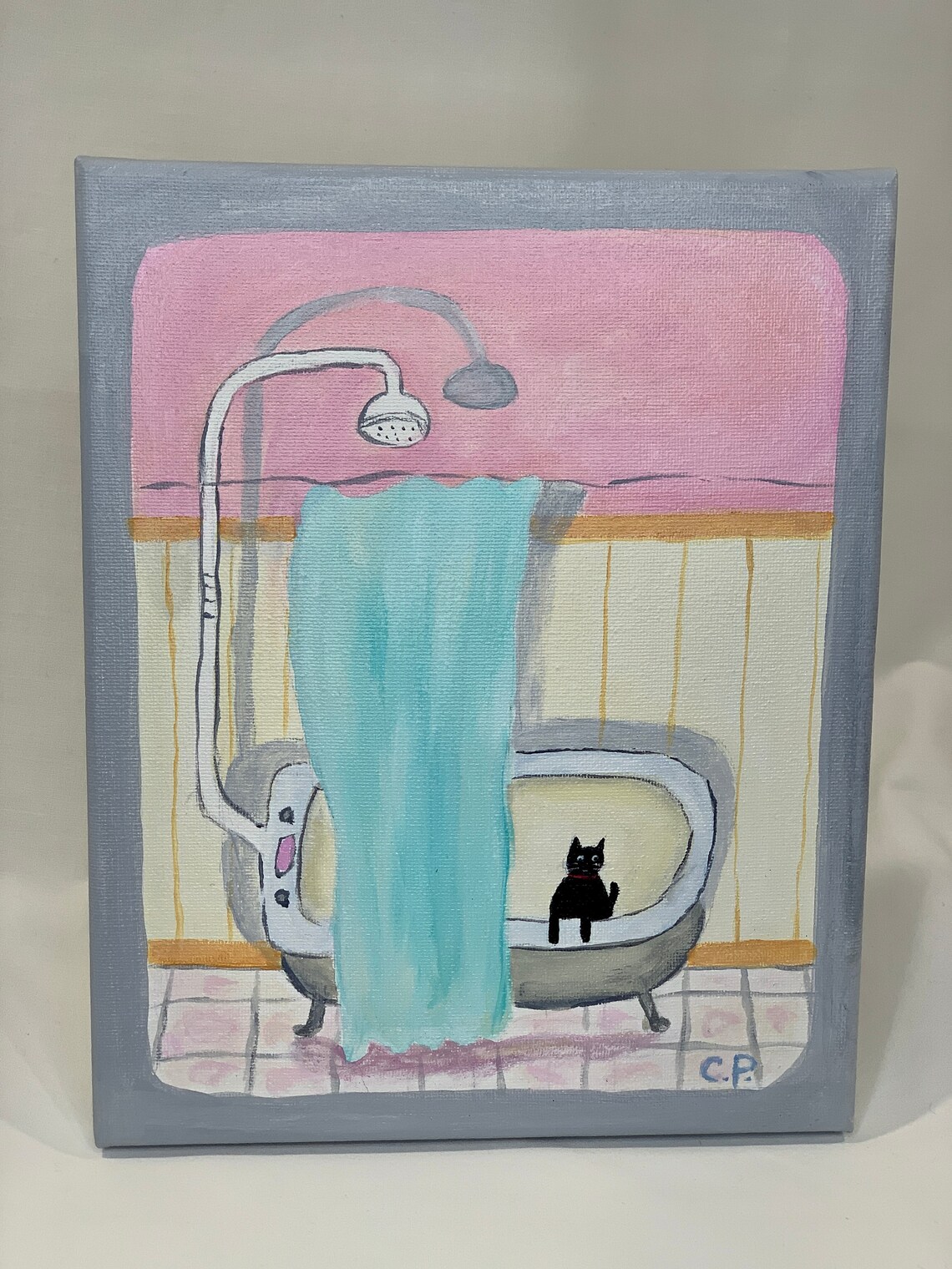 Painting of Cat in Bathtub 8 x 10 / Bathroom Art / Black Cat Etsy