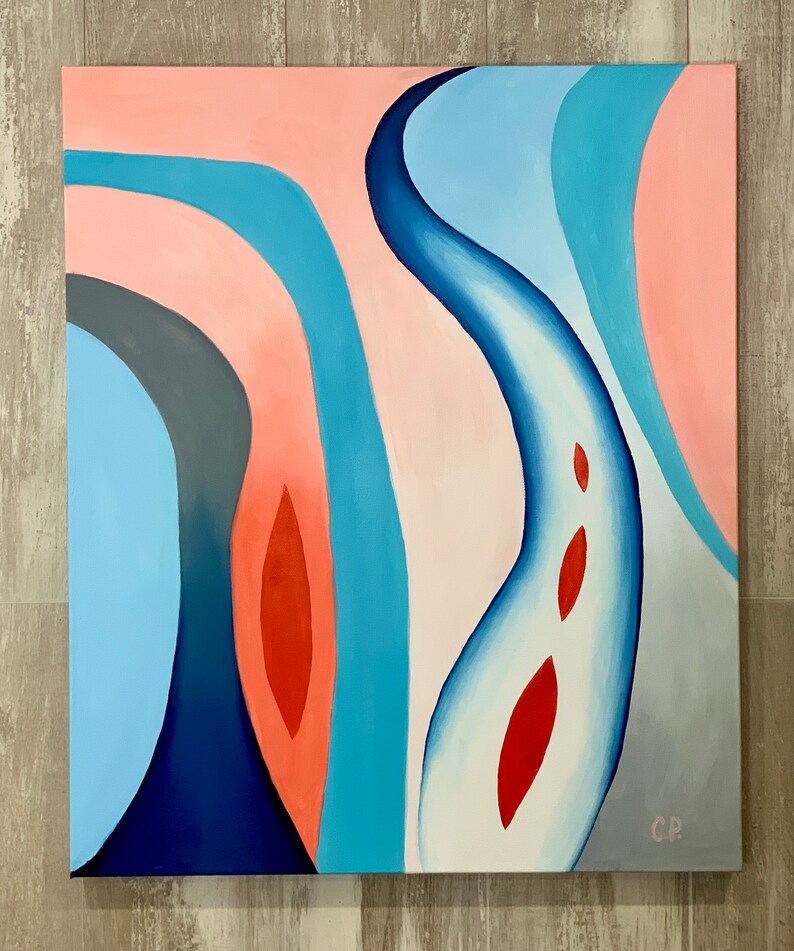 Minimalist Abstract Painting Original Oil Painting Red Blue Wall Decor