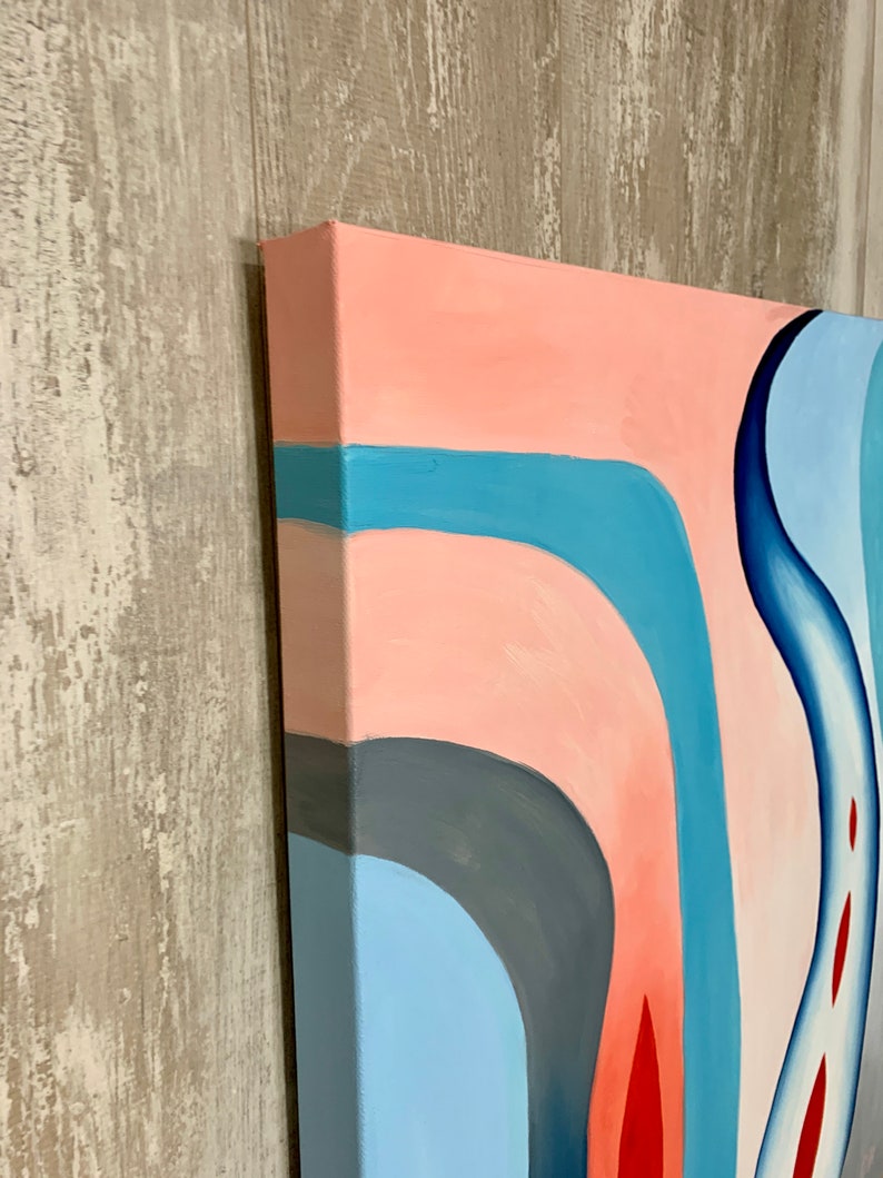 Minimalist Abstract Painting Original Oil Painting Red Blue Wall Decor