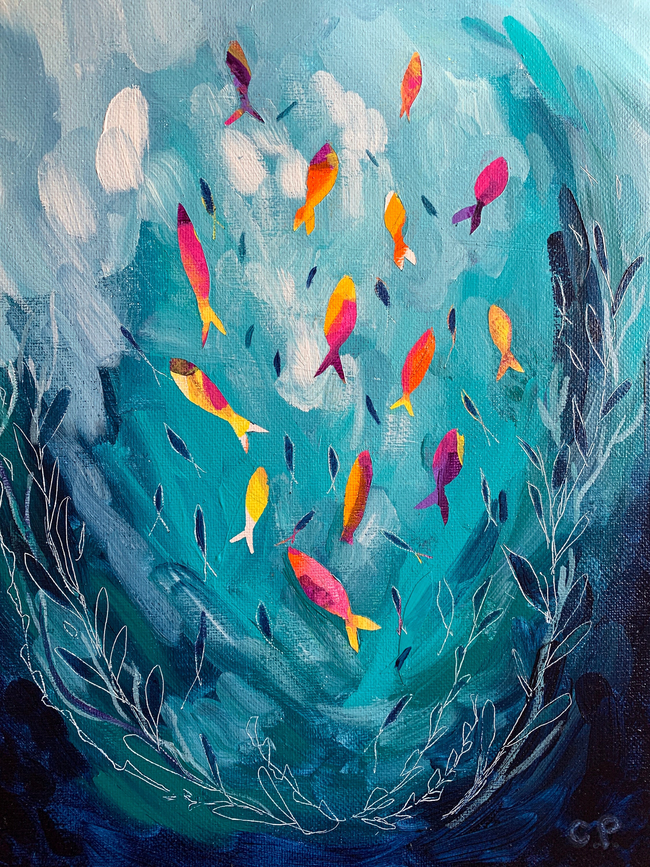 Abstract Ocean Art / Imaginary Ocean Artwork / Fish Art Etsy