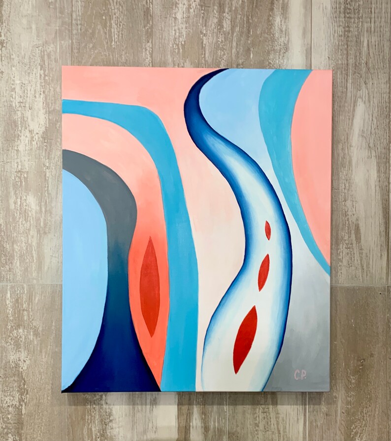 Minimalist Abstract Painting Original Oil Painting Red Blue Wall Decor