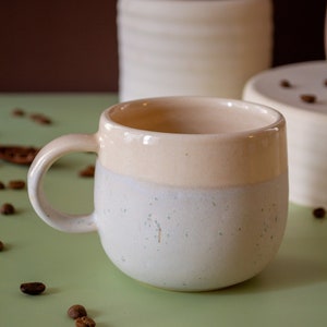 Castoe Pots Belly Mug Approx. 15 oz. Handmade Ceramic Mug Wheel-Thrown Coffee Cup Microwave and Dishwasher Safe Handmade Mug Sea Salt