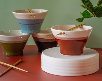 Ceramic Ramen Bowl with Holes for Chopsticks