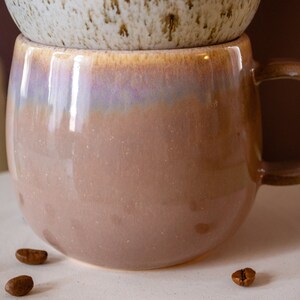 Castoe Pots Belly Mug Approx. 15 oz. Handmade Ceramic Mug Wheel-Thrown Coffee Cup Microwave and Dishwasher Safe Handmade Mug Oyster & Pearl