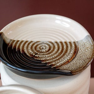 Handmade Ceramic Spoon Rest Modern Spoon Rest Ceramic Utensil Holder Stove Top Spoon Rest Waterfall Brown