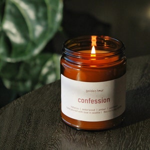 Confession 8oz Coconut Soy Wax Candle | Tobacco | Cedarwood | Patchouli | Amber Jar Candle