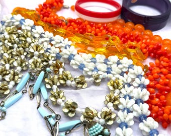 Lot of Mod Vintage Plastic Lucite Jewelry, 6 Necklaces and 2 Bracelets