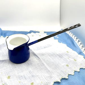 Vintage Cobalt Blue Enamelware Turkish Coffee Dipper Ladle, Made in Poland, Butter Melter, Cheese Melter, Chocolate Melter