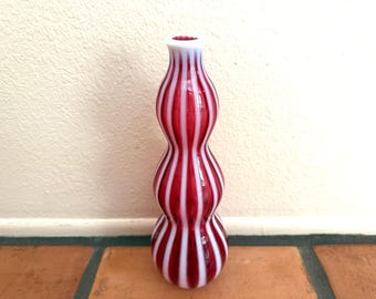 1958 Fenton Cranberry Spiral Cased Glass Wine Bottle, without Stopper