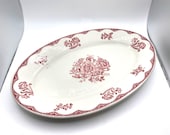Vintage Sterling China York Kitchen Equipment Co Oval Plate, Red and White Transferware, 10.5 Inch Vintage Restaurant Dish