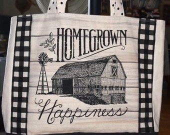 Handmade canvas reusable grocery bag, tote bag, shopping bag, market bag, farmers market bag, farm