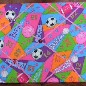 Fabric memo board, photo board, sports, girls, baseball, soccer, basketball, football, bedroom decor, bulletin board, gift, decorative,