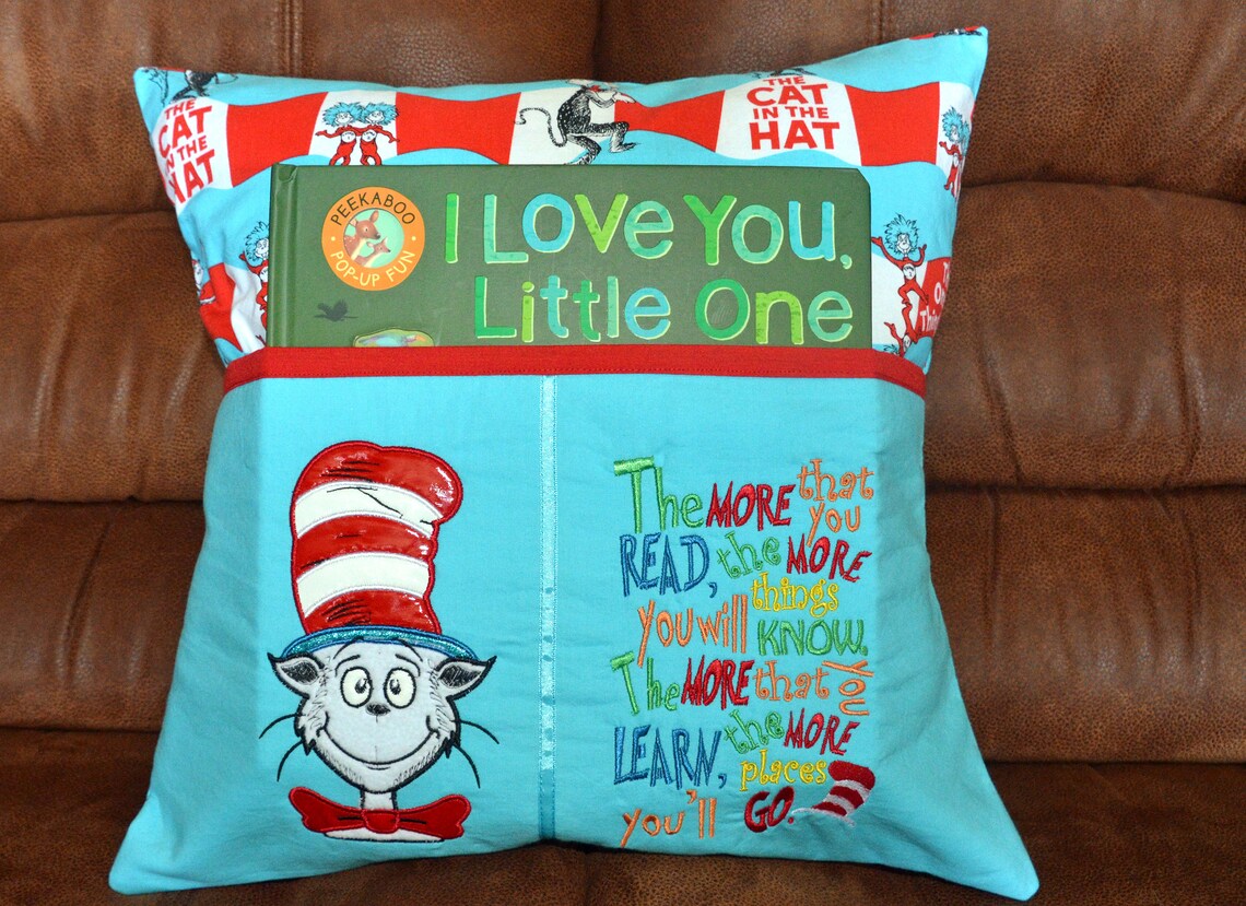The Cat in the Hat Reading Pillow Pocket Pillow Dr. Seuss Etsy