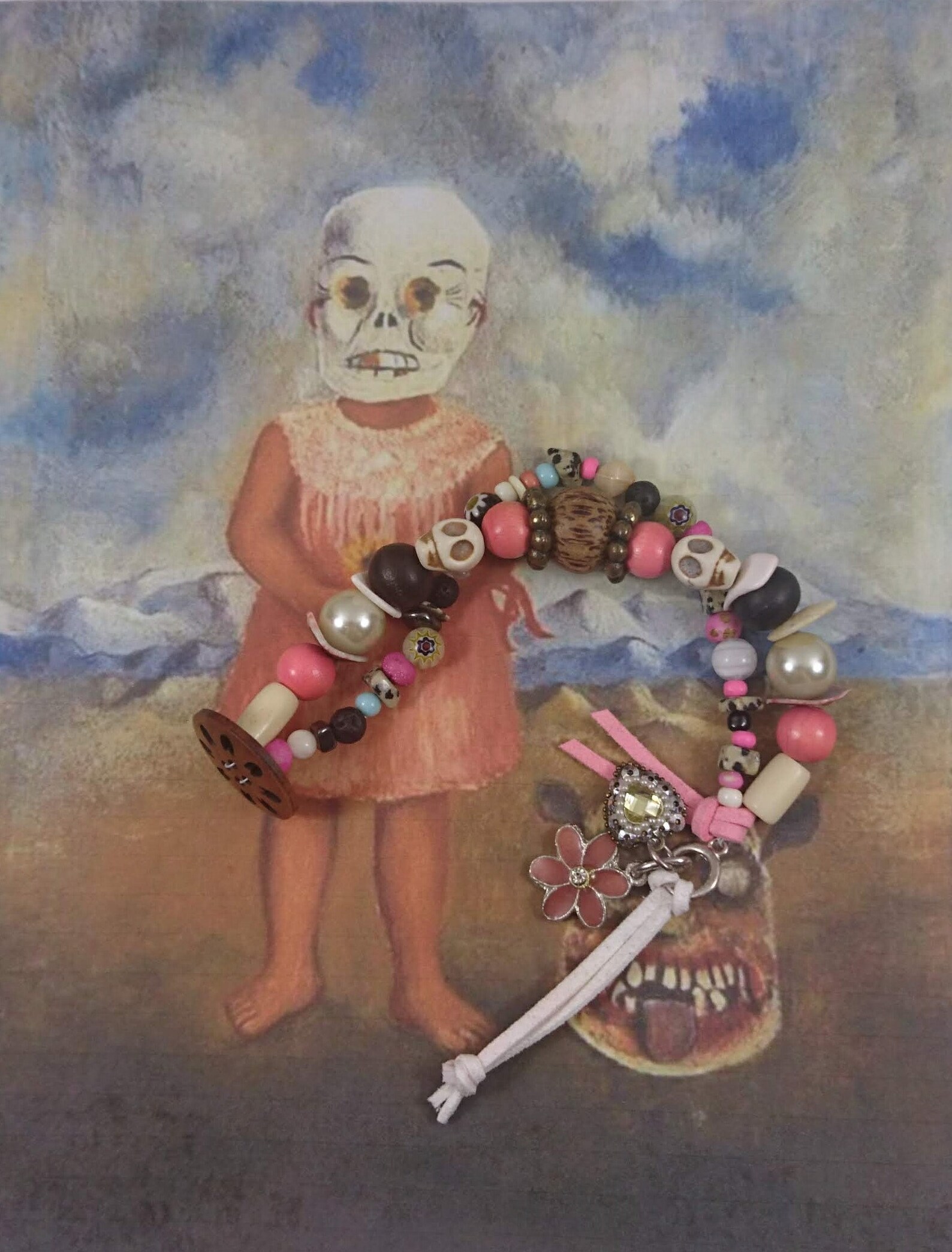 Frida Kahlo Girl With Death Mask Unique White Pink Chunky Bead Etsy