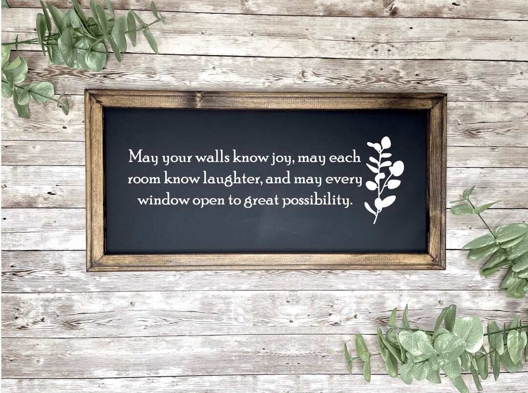 May Your Walls Know Joy Reverse Black Canvas Sign. Living Room / Entryway Wall Decor / Positive