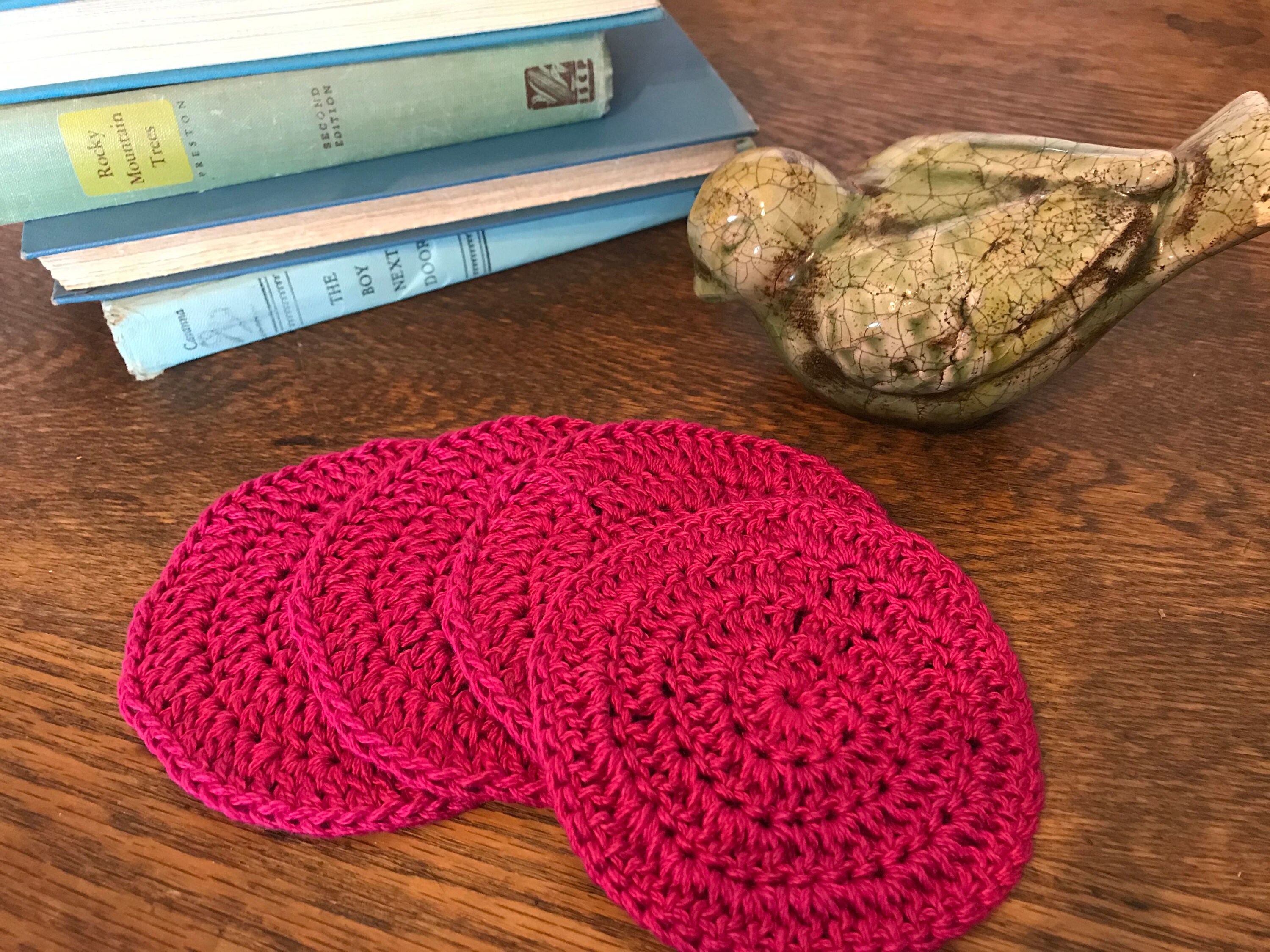 Set of 4 Crocheted Cotton Yarn Pink Coasters Etsy