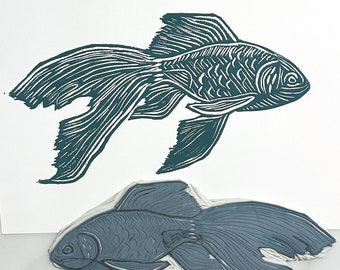 Goldfish Original Block Print