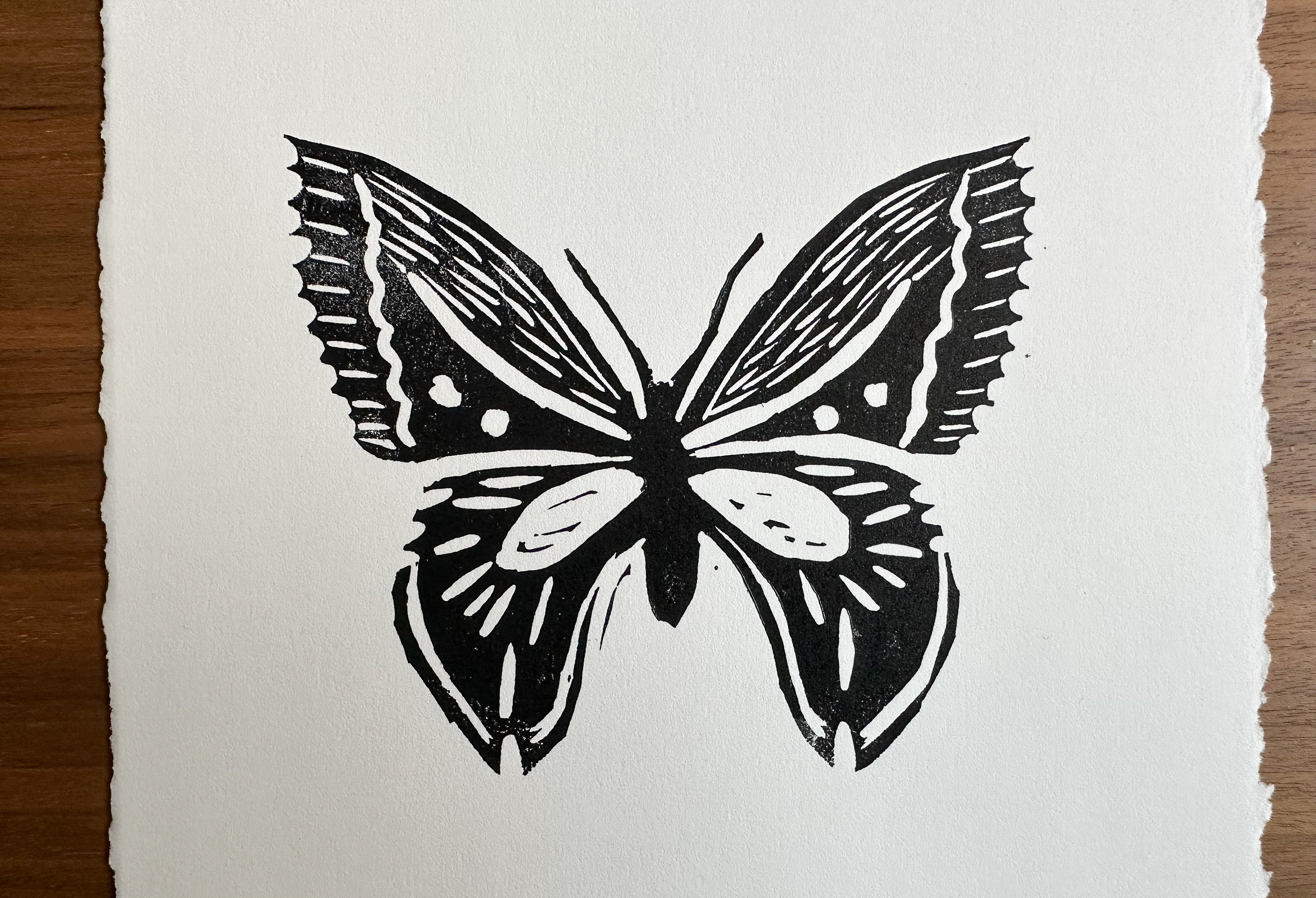Butterflies Trio Linocut Print - Handmade Butterfly Block