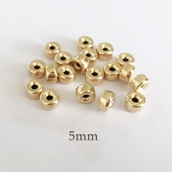 5 Pcs 5mm 14K Gold Filled Roundel Bead, Donut Bead, Spacer Bead, Wholesale, Bulk