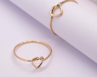 14K Gold Filled Heart Knot Ring, Love Knot Ring