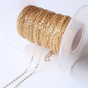 1 foot 1.32mm 14K Gold Filled Flat Cable Chain, For Bracelet or Necklace, Thin Dainty Chain, Wholesale, Bulk