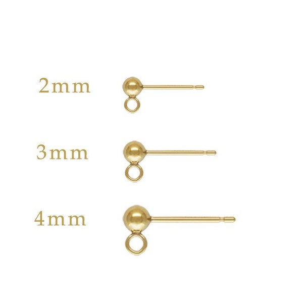 2 piezas de 2 mm / 3 mm / 4 mm 14K de oro relleno de poste de bola pendientes con anillo cerrado adjunto, pendientes de pernos de bola, al por mayor, a granel