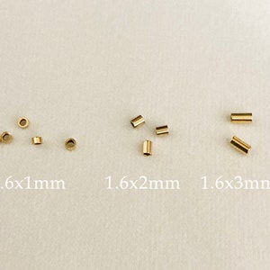 50 stuks 1,6 x 1 mm/1,6 x 2 mm/1,6 x 3 mm 14K gold filled knijpkralen, krimpbuis, groothandel, bulk