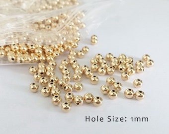 100 Stück 3 mm 14K Gold gefüllte runde Perlen, mit 1 mm / 1,3 mm Loch, Goldperlen, kleine Perlen, Großhandel, Schüttgut
