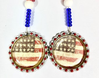 Amerikanische Flagge Flasche Top Ohrringe - patriotische Unterstützung unsere Truppen - Ohrringe