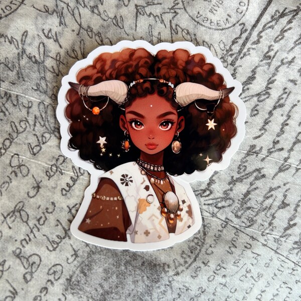 Zodiac Taurus Anime Black Girl Glossy Sticker