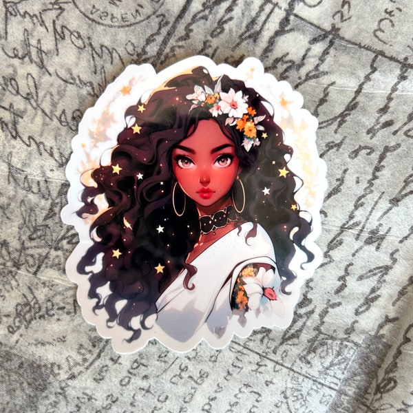 Zodiac Virgo Anime Black Girl Glossy Sticker