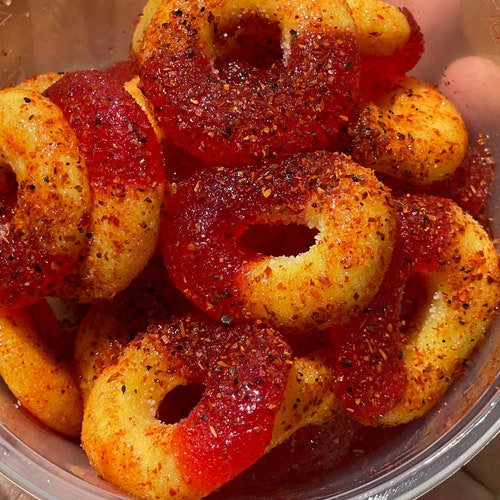Spicy Peaches Gummies / Chamoy Tajin Covered Mexican Spicy - Etsy