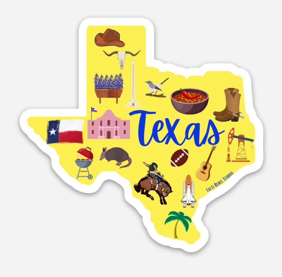 Texas Iconic Things Vinyl Sticker Decal Texas State Sticker Etsy