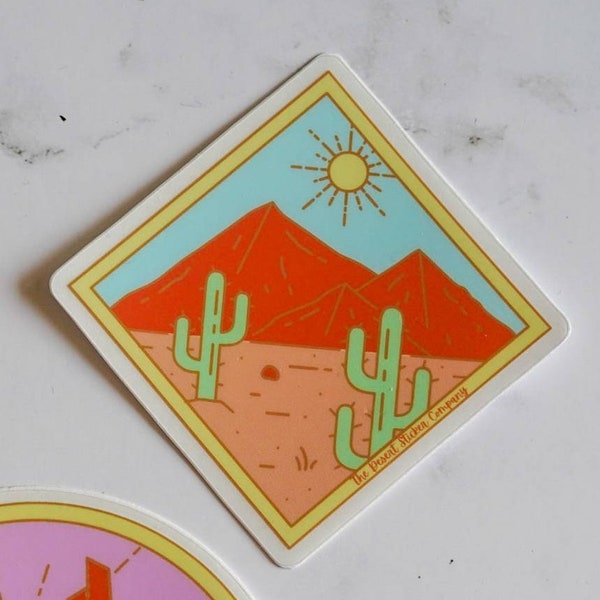 Desert Scape Diamond Sticker, Saguaro, Mountains, waterproof, dishwasher safe sticker