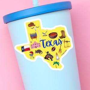 Texas Lone Star State Sticker, The Alamo cowboys & ranches with longhorn cattle sticker, Texas visitor gift