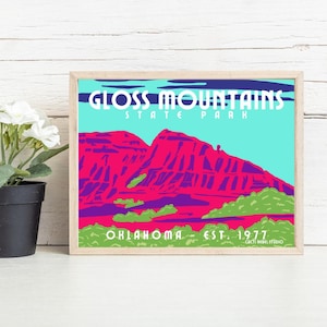 Gloss Mountains State Park Oklahoma Art Print Wall Decor, Gift for Oklahoma visitor, Gift for Oklahoma local, Fairview Oklahoma