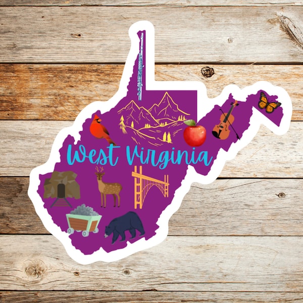 West Virginia Iconic Things Vinyl Sticker Decal | West Virginia State Sticker | waterproof dishwasher safe sticker