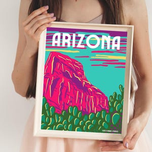 Arizona State Wall Art Print, Sedona Mountains Prickly Pear Cactus, New homeowners gift, Arizona visitor gift, Arizona Mountains wall art