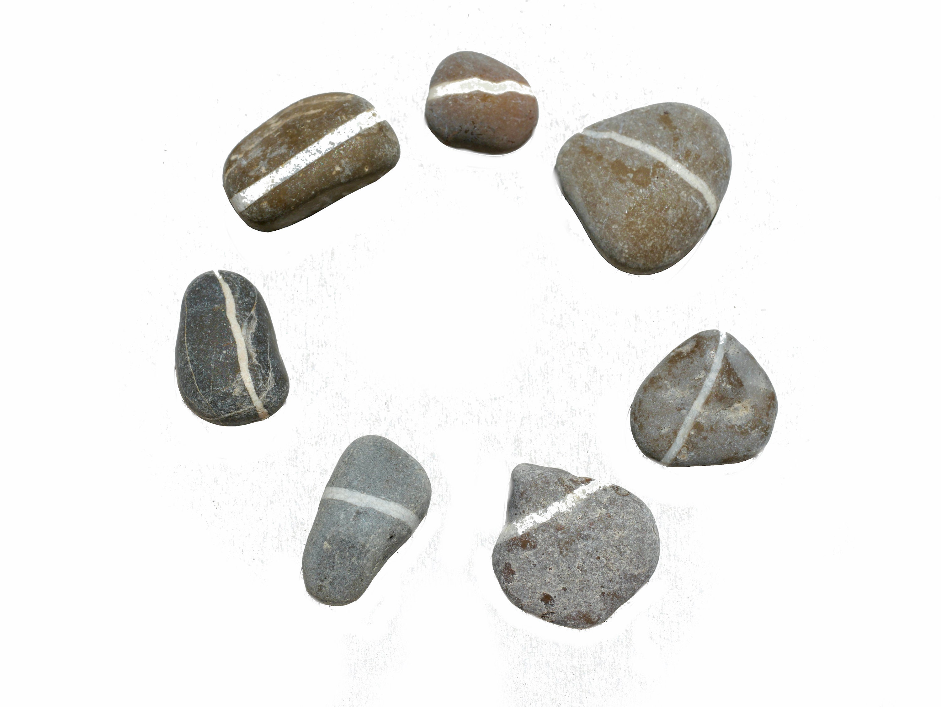 7 Petits Galets Rayés , Pierres de Souhait Zen Stone Roulés Décor Naturel Curiosités Naturelles Coll