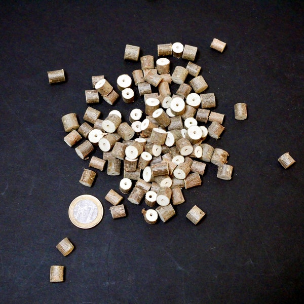 120 Perles en bois de noisetier pour créations, fabrication de bijoux, bracelet, chapelet, collier, macramé...