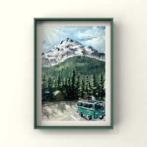 North Cascades with a Van | Gouache Painting | PNW