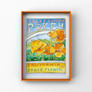 California State Flower Poppy Art Nouveau Print | Botanicals and Florals | Watercolor |